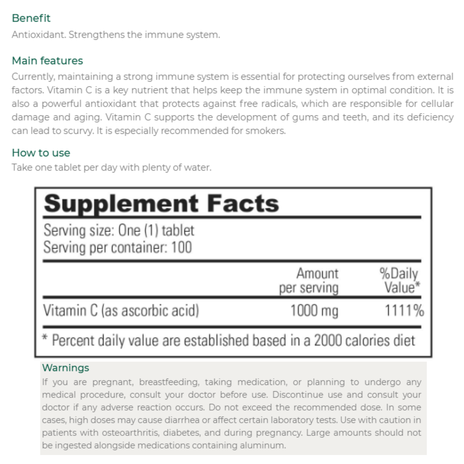 Sunvit Ascorbic Acid 1000 mg 30 tablets
