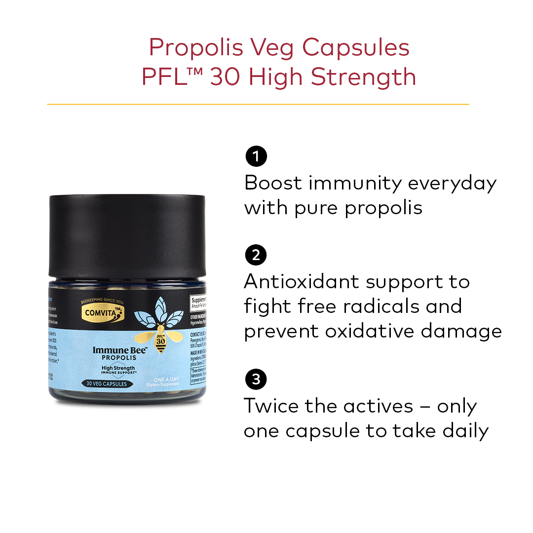 Comvita Immune Bee™ Propolis High Strength 1-A-Day PFL30, 30 Veg Capsules